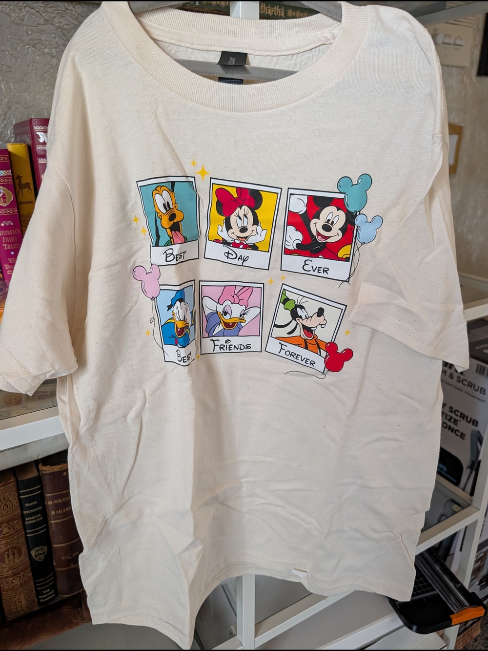 Disney Cream Graphic Tee with Mickey & Friends Polaroids